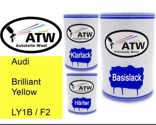 Audi, Brilliant Yellow, LY1B / F2: 500ml Lackdose + 500ml Klarlack + 250ml Härter - Set, von ATW Autoteile West.